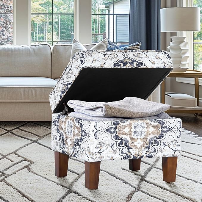 Spatial Order Home Decor | Dinah Collection Modern Storage Ottoman | Ottoman with Storage for Living Room & Bedroom(Antiqued Ebony Cream)