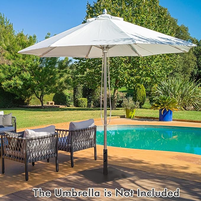 Giantex 50 lbs Umbrella Base - 24 inch Square Umbrella Stand with 2 Rollers, Heavy Duty Steel Umbrella Base Weight for 1.6''-1.9'' Poles, 2 Knobs, Patio Umbrella Holder for Garden Deck Poolside, Black