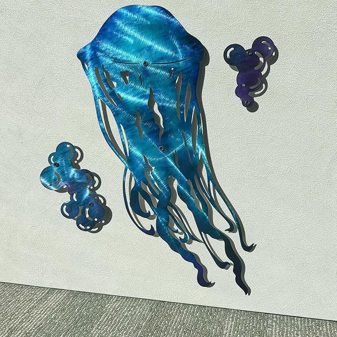 LiveInUrban Coastal Wall Art Jellyfish Metal Wall Sculptures, Ocean Beach Themed Metal Hanging Home Decoration 3PCS 15.5"x11.8"