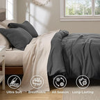 Bedsure Luxury Waffle Duvet Cover King Size - Textured Duvet Cover Set, Soft, Breathable Bedding Set (104"x90") with 2 Pillow Shams for All Season, Charcoal, Comforter Not Included