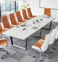 Sturdy Conference Table with Cable Management Grommets Modern Rectangle Office Meeting Table with Wood Tabletop and Metal Frame & Legs- Easy Assembly Boardroom Table (White Marble, 12 Foot)