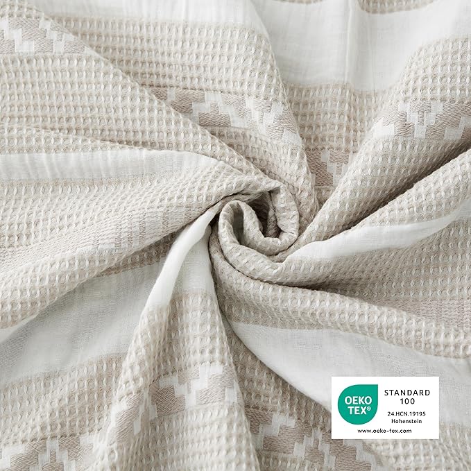 Bedsure Waffle Weave Duvet Cover King - 100% Cotton Boho Duvet Cover with 2 Pillowcases - Linen Color Textured Comforter Cover with Zipper Closure (King, 104"x90")