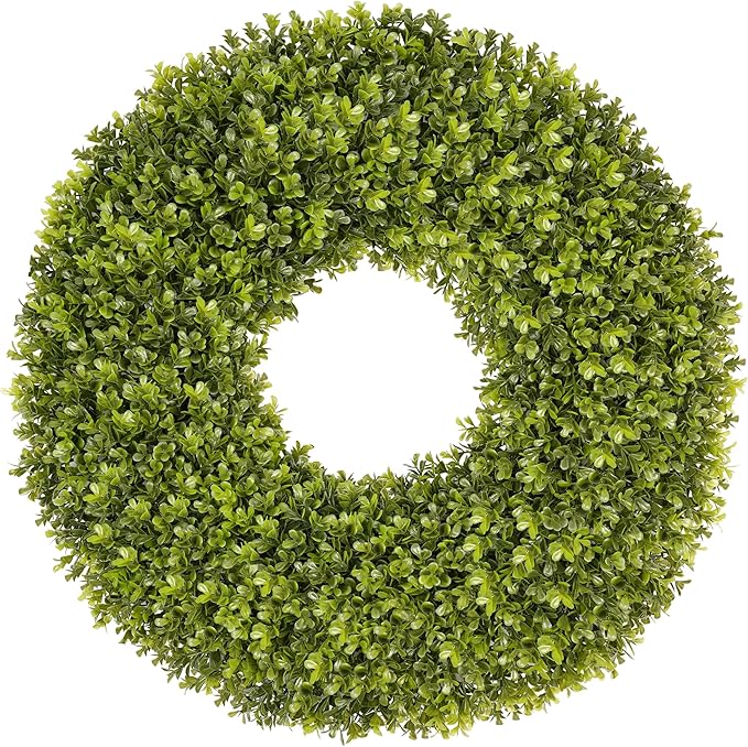 DDHS 24''Boxwood Wreaths for Front Door，Artificial Spring Wreaths for Farmhouse Wedding Green Year Round Indoor Outdoor for Fall Summer Christmas Wreath Home Decorations-Green
