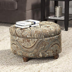 Homepop Home Decor |N8264-F1044 | Large Button Tufted Woven Round Storage Ottoman | Ottoman with Storage for Living Room & Bedroom, Traditional Paisley