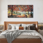Art 24x48 Inch Hand-Painted Landscape Oil Painting Wall Art Lovers Stroll Along The Park Path Oil Painting Living Room Bedroom Wall Decoration