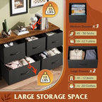 WLIVE Dresser for Bedroom with 5 Drawers, Wide Chest of Drawers, Fabric Dresser, Storage Organizer Unit with Fabric Bins for Closet, Living Room, Hallway, Black and Rustic Brown