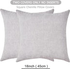 GAWAMAY Decorative Square Throw Pillow Covers 18"x18" Inch Set of 2, Super Soft Chenille Pillows Farmhouse Fall Pillowcase for Living Room Bedroom Sofa Couch Cushion Cover Light Grey 45x45cm