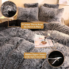 XeGe Plush Shaggy Duvet Cover Set, Luxury Ultra Soft Crystal Velvet Fluffy Bedding Sets 3 Pieces(1 Furry Faux Fur Comforter Cover + 2 Fuzzy Faux Fur Pillow Cases), Zipper Closure(Queen, Black Ombre)