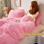 XeGe Plush Shaggy Duvet Cover Set, Luxury Ultra Soft Crystal Velvet Fluffy Bedding Sets 2 Pieces(1 Furry Faux Fur Comforter Cover + 1 Fuzzy Faux Fur Pillow Case), Zipper Closure(Twin, Light Pink)