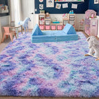 Rugs for Bedroom 4x6, Soft Shaggy Modern Shag Area Rug for Living Room, Upgrade Non-Slip Plush Fluffy Carpet for Kids Boys Girls Room Home Decor Aesthetic, Rainbow Purple