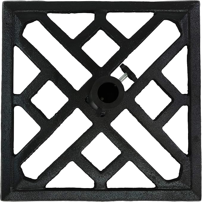 Sunnydaze 17lb Cast Iron Patio Umbrella Base - Heavy-Duty Square Metal Outdoor Market Umbrella Stand for Outside - 17-Inch - Black - Modern Geometric