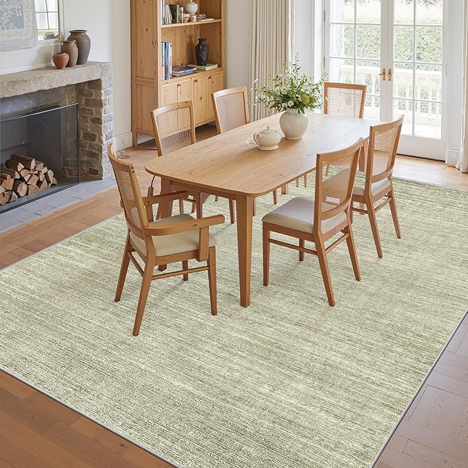 Art&Tuft Washable Rugs 8x10, Area Rugs for Living Room - Non Slip and Stain Resistant Soft Thin Low Pile 8x10 Rug for Bedroom, Dining Room, Kitchen, Office, Green