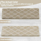 PURE ERA Bullnose Carpet Stair Treads Tape Free Non-Slip Indoor Stair Protectors Pet Friendly Stair Treads for Wooden Steps 9.5" x 30"(7 Pieces, Cream Gray Diamond Trellis)
