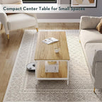 SAYGOER Coffee Table with Storage 2-Tier Industrial Center Table for Living Room, Rectangle Wood Table for Small Spaces Apartment Home Office, Beige White