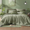 Monbix California King Comforter Set - 7 Pieces Cationic Dyeing Sage Green Bed in a Bag Cal King Bed Sets with Comforter, Sheets, Pillowcases & Shams, Reversible Bedding Comforters Sets