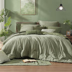 Monbix Twin XL Comforter Set Sage Green, Cationic Dyeing Bedding Set Reversible 5 Pieces, All Season Bed in a Bag with Comforter, Sheets, Pillowcase & Sham