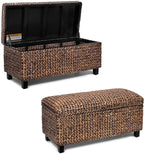 BIRDROCK HOME Abaca Storage Bench – Hand-Woven Wicker Entryway Bench w/Lift-Top Hidden Storage, Solid Wood Frame - Brown Wash