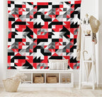 Ambesonne Abstract Tapestry, Abstract Geometric Half Triangles Squares Maze Inspired Image, Wide Wall Hanging for Bedroom Living Room Dorm, 60" X 40", Charcoal Vermilion