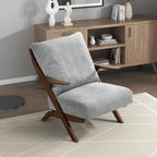 Lexicon Mid Century Modern Accent Chair, Pascal Brown Solid Rubberwood Frame, Reversible Back Cushion, Woven Chenille Upholstered Reading Chair, for Living Room/Bedroom/Office, Grey
