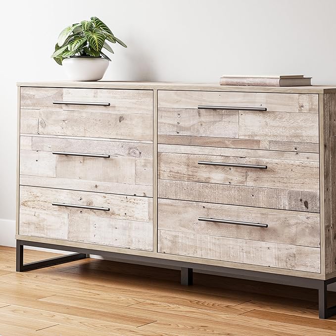 Signature Design by Ashley Neilsville Industrial 6 Drawer Dresser, Butcher Block Gray