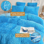 XeGe Plush Shaggy Duvet Cover Set, Luxury Ultra Soft Fluffy Faux Fur Bedding Sets 2 Pieces Velvet(1 Fuzzy Furry Comforter Cover + 1 Faux Fur Pillow Case), Zipper Closure (Twin, Blue)