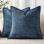 decorUhome Chenille Throw Pillow Covers 22x22 Set of 2, Thick Textured Slubby Neutral Decorative Pillow Covers with Elegant Design for Couch, Sofa, Living Room, Navy Blue