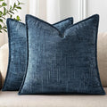 decorUhome Chenille Throw Pillow Covers 26x26 Set of 2, Thick Textured Slubby Neutral Decorative Pillow Covers with Elegant Design for Couch, Sofa, Living Room, Navy Blue