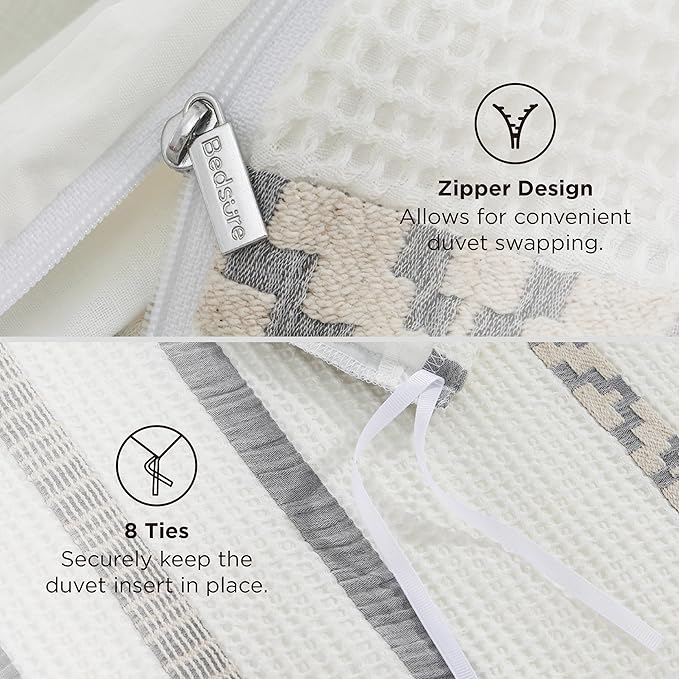 Bedsure Waffle Weave Duvet Cover King - 100% Cotton Boho Duvet Cover with 2 Pillowcases - Cream White Textured Comforter Cover with Zipper Closure (King, 104"x90")