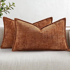 decorUhome Chenille Throw Pillow Covers 12x20 Set of 2, Thick Textured Slubby Neutral Decorative Pillow Covers with Elegant Design for Couch, Sofa, Living Room, Rust
