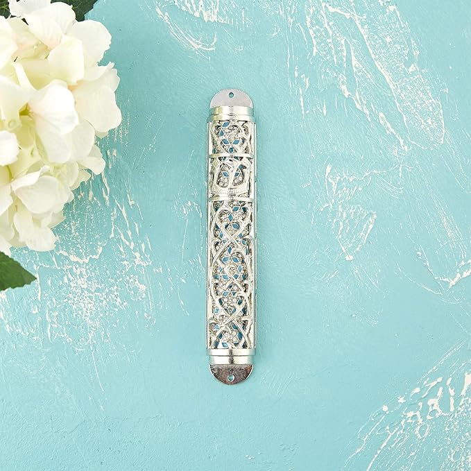 Matashi Hand Painted Enamel 7 inch Mezuzah Embellished w/Hebrew Shin and Crystals Home Door Wall Decor Home Décor Jewish Holiday Housewarming Present House Blessing Gift