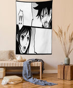 Ambesonne Anime Tapestry, Japanese Comics Strip Boy and Girl Fight Scene Manga Image Cartoon Print, Wall Hanging for Bedroom Living Room Dorm Decor, 40" X 60", Black White Grey