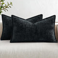 decorUhome Chenille Throw Pillow Covers 12x20 Set of 2, Thick Textured Slubby Neutral Decorative Pillow Covers with Elegant Design for Couch, Sofa, Living Room, Black