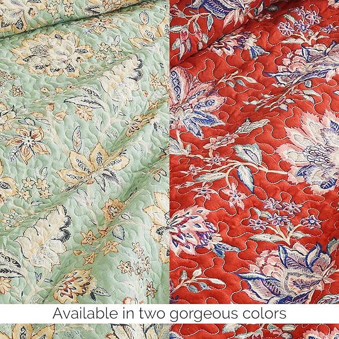 Southshore Fine Living, Inc. Oversized Quilt Bedding Set, 2-Piece Twin XL Coverlet with Matching Sham, Jacobean Willow Floral Coverlet, All Season Quilt Bedspread, Lightweight Twin Quilts, Red