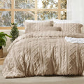 Bedsure Tufted Boho Comforter Set Twin Size - Khaki Boho Bed Set, GentleSoft™ 2 Pieces Farmhouse Shabby Chic Embroidery Bedding, Gifts for Woman, Soft Jacquard Twin Comforter for All Seasons