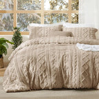 Bedsure Tufted Boho Comforter Set Twin Size - Khaki Boho Bed Set, GentleSoft™ 2 Pieces Farmhouse Shabby Chic Embroidery Bedding, Gifts for Woman, Soft Jacquard Twin Comforter for All Seasons