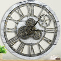 HOIBAI Vintage Industrial Wall Clock, 24 Inch, Rustic Natural Wood, Moving Gears, Silent Non-Ticking, Easy Installation, Large Wall Clock for Living Room Decor