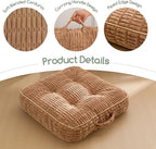 Washable Floor Pillow Cushion for Adults, Meditation Cushion Pillow, Removable Tufted Blended Corduroy Cover, Large Square Floor Sitting for Tatami Living Room or Yoga, 2Pack, Machine Washable