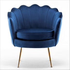 Velvet Barrel Accent Chair with Scalloped Silhouette and Gold Metal Legs, Decorative Piece Suitable for Traditional, Modern, and Contemporary Spaces, Navy Blue