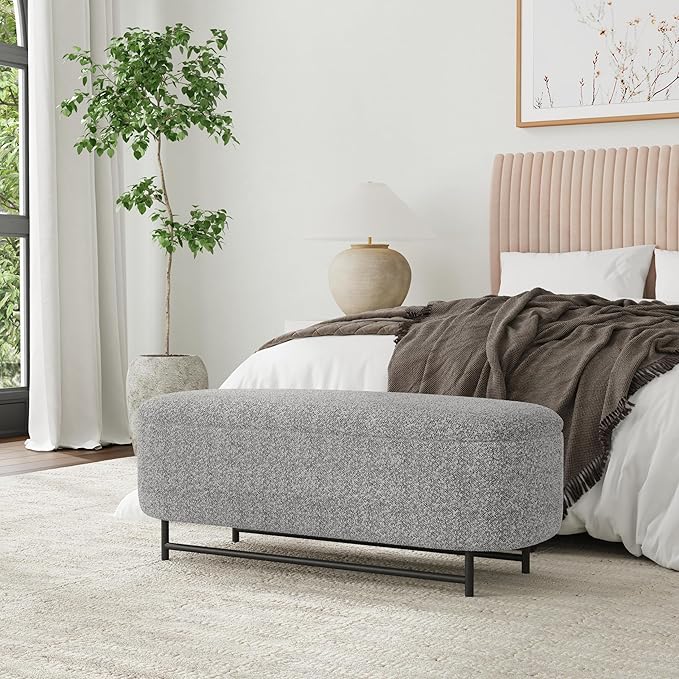 HomePop Ellipse Modern Storage Bench with Metal Legs |Homepop Home Décor|Bench with Storage for Living Room & Bedroom - Gray