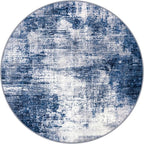IOHOUZE Round Area Rug 3 Ft Circle Entryway Rugs Round Washable Door Mat Indoor Entrance, Non Slip Circle Front Door Rug, Printed Abstract Faux Wool Floor Carpet for Foyer Porch Sink, Navy/Grey