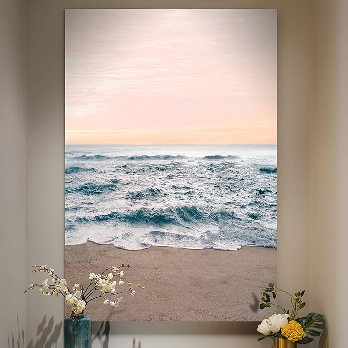 Renditions Gallery Canvas Nature Wall Art Modern Paintings Decorations Sandy Wavy Shore Romantic Scenic Wall Hanging Artwork Prints for Bedroom Living Room Office Kitchen - 18"x27" LT06