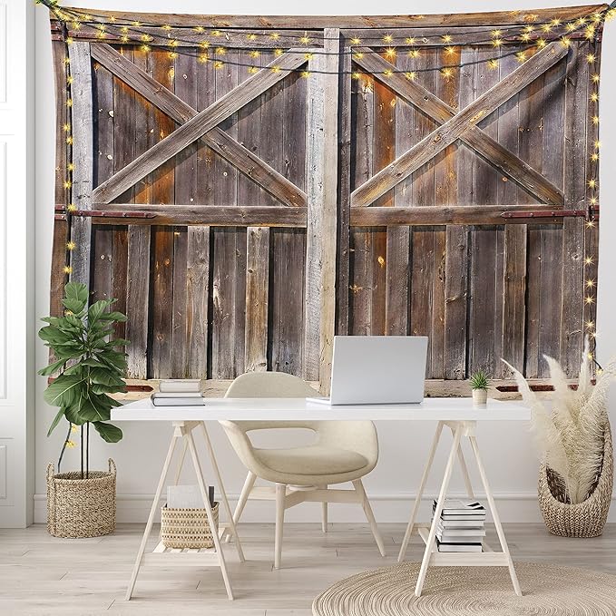 Ambesonne Rustic Tapestry, Old Wooden Barn Door of Farmhouse Oak Countryside Village Board Rural Life Photo Print, Fabric Wall Hanging Decor for Bedroom Living Room Dorm, 45" X 30", Brown