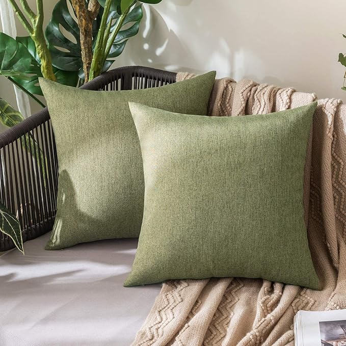 MIULEE Pack of 2 Decorative Outdoor Solid Waterproof Throw Pillow Covers Christmas Euro Sham Faux Linen Garden Farmhouse Cushion Cases for Patio Tent Balcony Couch Sofa 26x26 Inch Dark Green