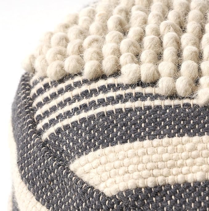 Christopher Knight Home Lucknow Handcrafted Cylinder Pouf - White/Navy Blue