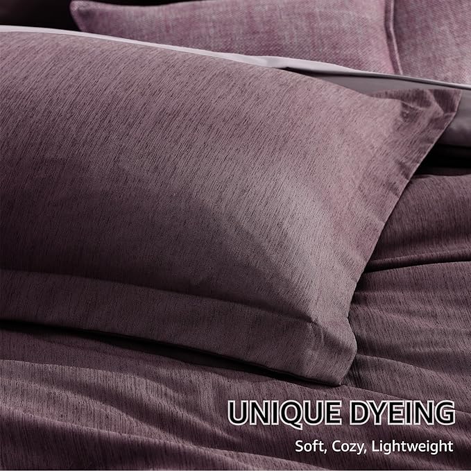 Monbix Full Size Comforter Set, Italian Plum Bedding Comforter for Full Size Bed Set Reversible, Bedding Sets Full 7 Pieces, Cationic Dyeing Bed in a Bag with Comforter, Sheets, Pillowcases & Shams