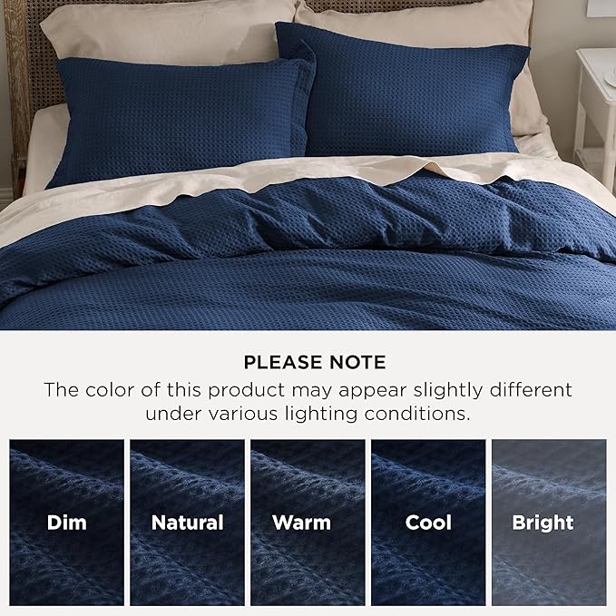 Bedsure Luxury Waffle Duvet Cover King Size - Textured Duvet Cover Set, Soft, Breathable Bedding Set (104"x90") with 2 Pillow Shams for All Season, Navy Blue, Comforter Not Included