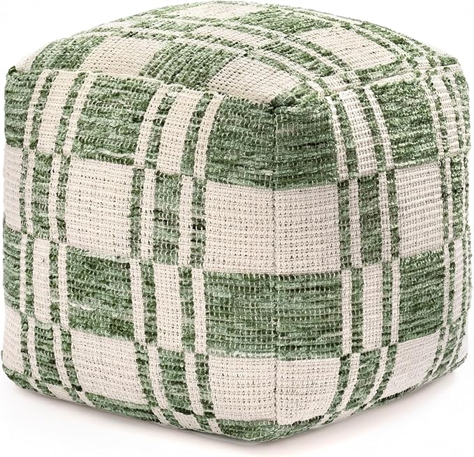 Anji Mountain 100% Handmade & Handcrafted Comfortable Home Décor Pouf Ottoman Footrest for Living Room, Bedroom, Nursery, Kidsroom, Patio Furniture - (20" x 20" x 20" - Green)