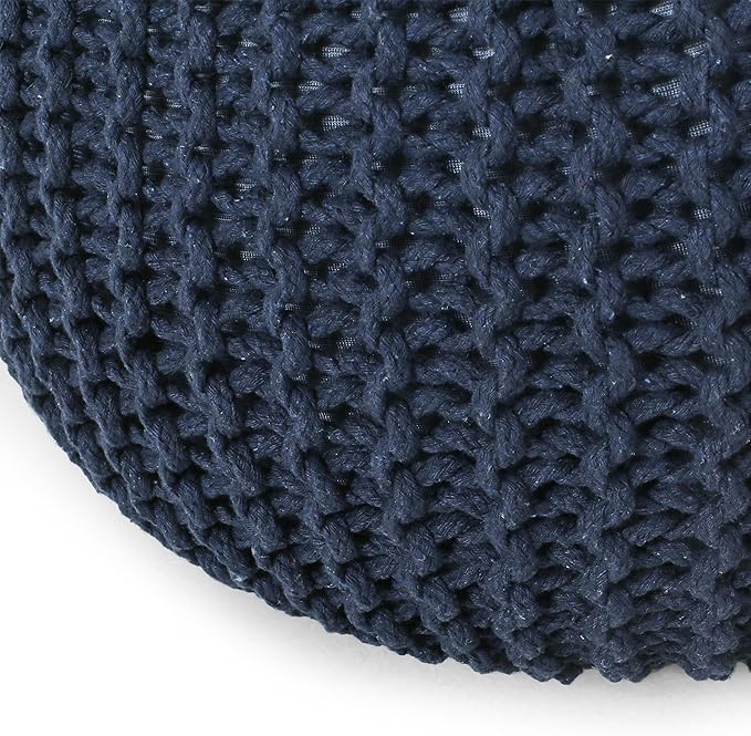 Nahunta Knitted Round Pouf - Cotton - Navy