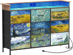 EXOTICA Welfuturer Dresser for Bedroom Van Gogh Dressers with 9 Drawers Chest of Drawers Fabric Clothes Drawer Fabric Closet Organizer for Living Room Entryway Nursery Sturdy Steel Frame Wood Top
