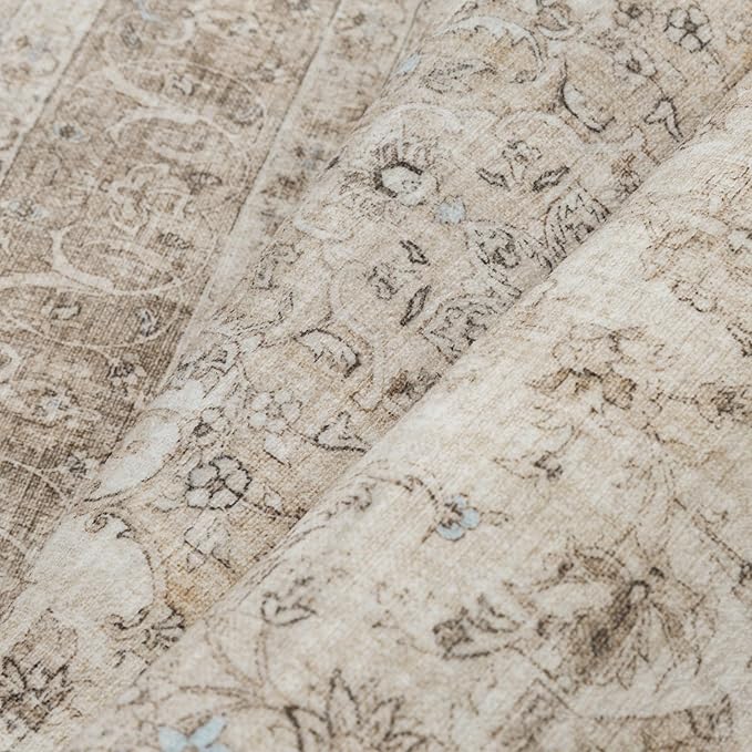 Beige Area Rug 6x9 for Living Room Washable Vintage Carpet Low Pile Non Slip Distressed Soft Traditional Retro Oriental Large Accent Throw Rug Office Bedroom Dining Room Playroom